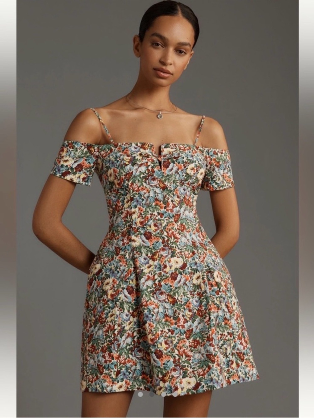 Anthropology Maeve Floral Off-Shoulder Mini Dress in size L NWT regular $178